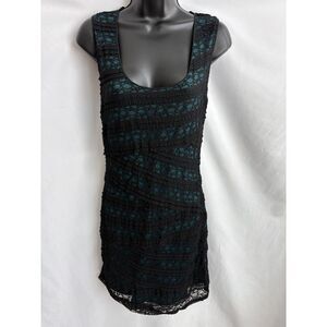 Studio M Teal Black Lace Overlay Dress Size S Date Sexy Y2K 2000s Going Out Mini